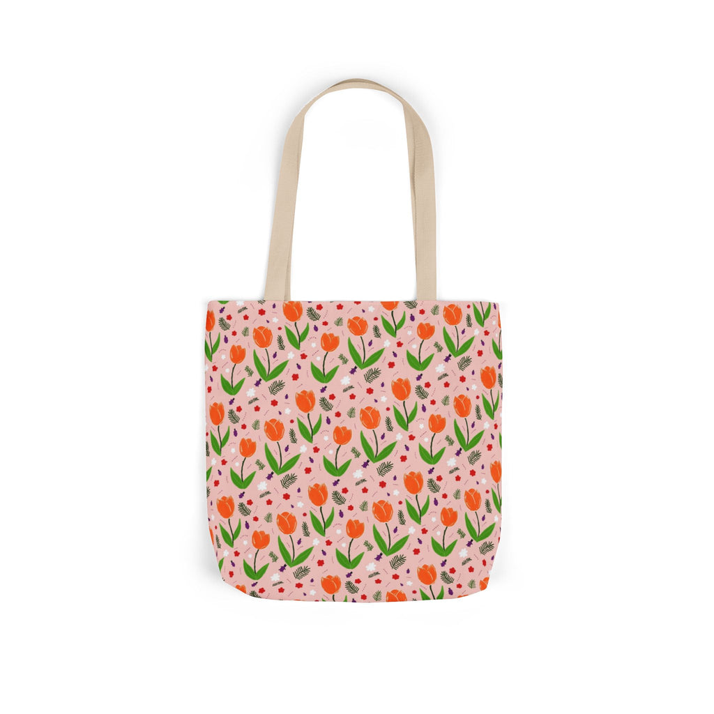 Orange Tulip Hand Designed Art Botanic Canvas Tote Bag, 5-Color Straps Printify